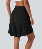 Short de course 2 en 1 SoftlyZero™ QuickDry taille haute, effet ventre plat, pois réfléchissants, ourlet croisé, 23 cm, avec poches