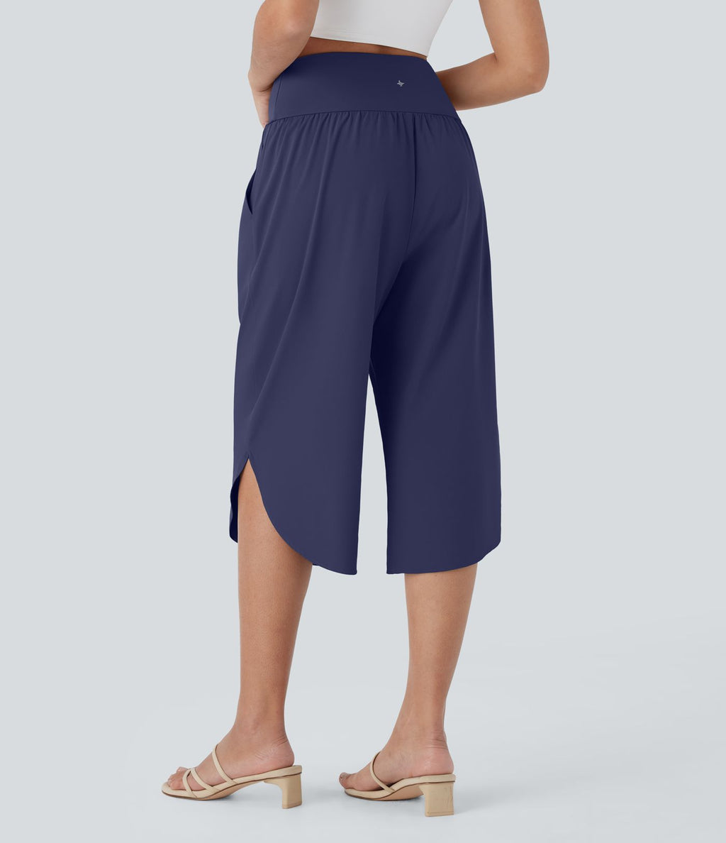 Pantalon capri de vacances Breezeful™ taille haute croisée avec poches latérales, fente et séchage rapide