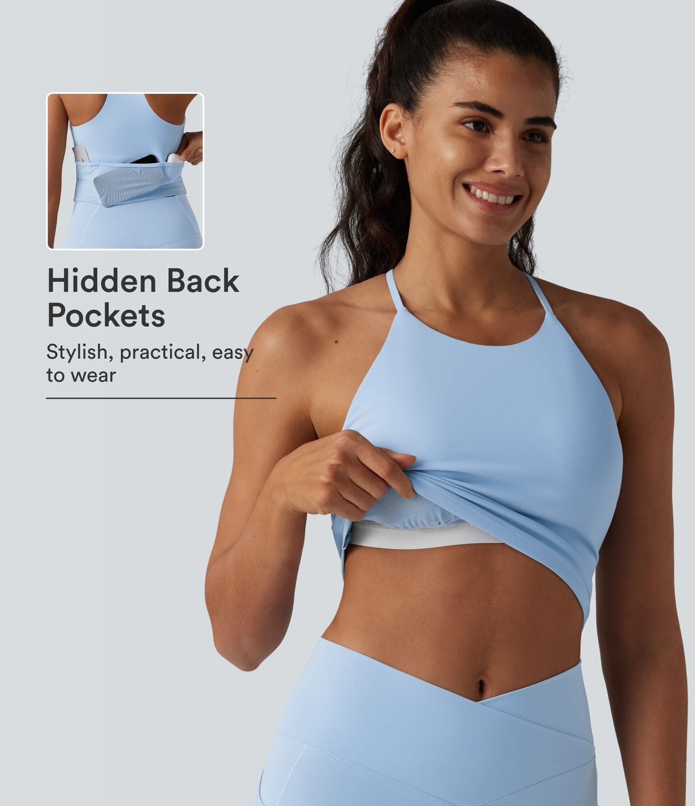 Débardeur de yoga SoftlyZero™ Airy dos nageur effet frais InstantCool avec brassière intégrée, poches, protection solaire UPF50+