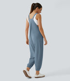 Salopette Casual Bretelles Ajustables Boutonnés Multiples Poches Plis et Tissu Gaufré