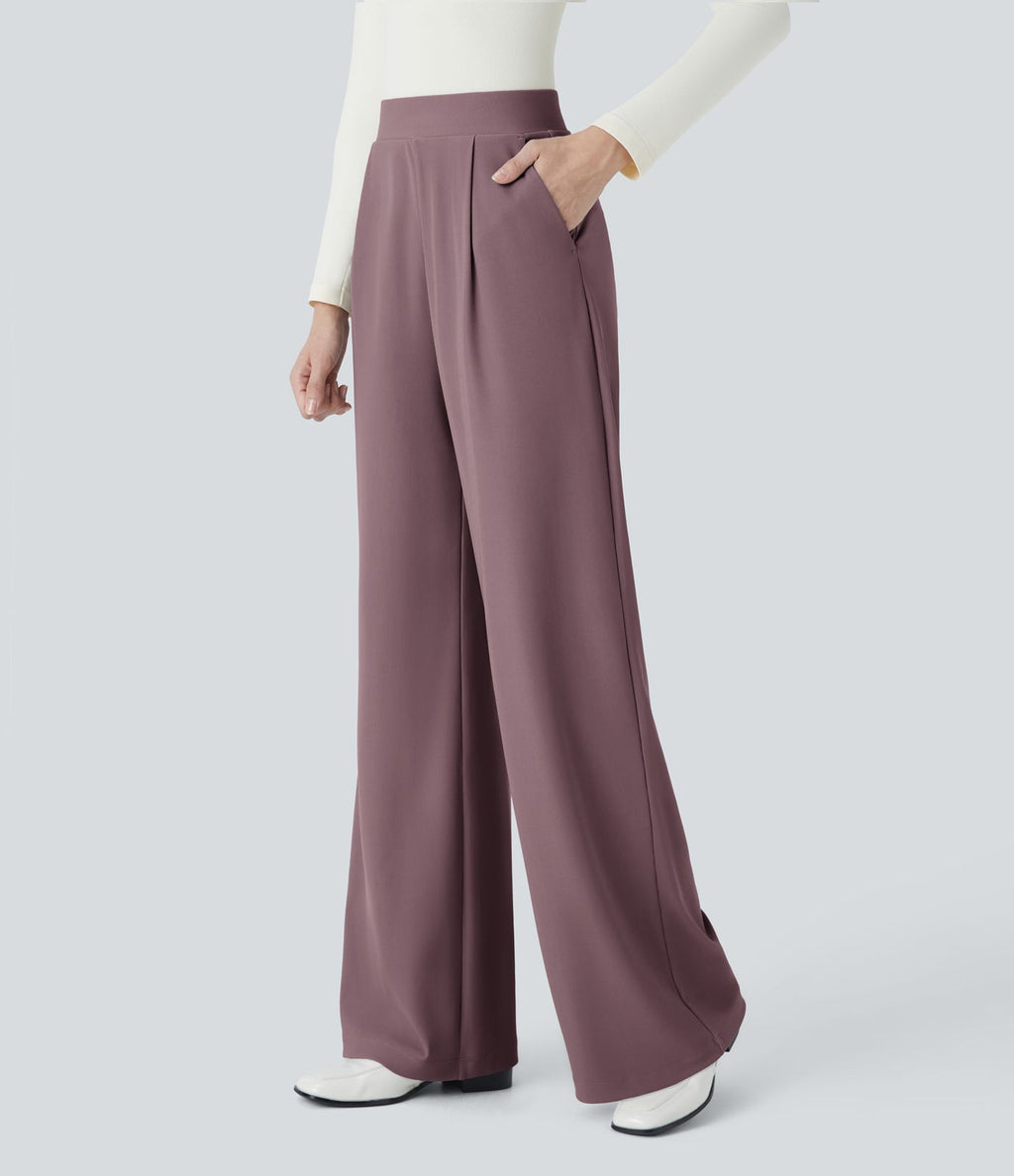 Halara Flex™ Pantalon Tailleur Évasé à Taille Haute Sculptant la Silhouette avec Poches Latérales Micro Waffle