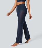 Pantalon Évasé de Danse 2 en 1 en Maille Transparente Taille Haute