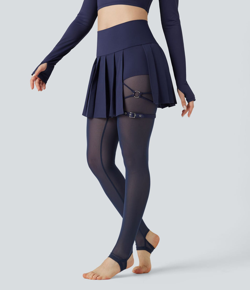 Legging à jupe étrier danse Breezeful™ 2-en-1 taille haute plissé résille contrastante séchage rapide avec poches
