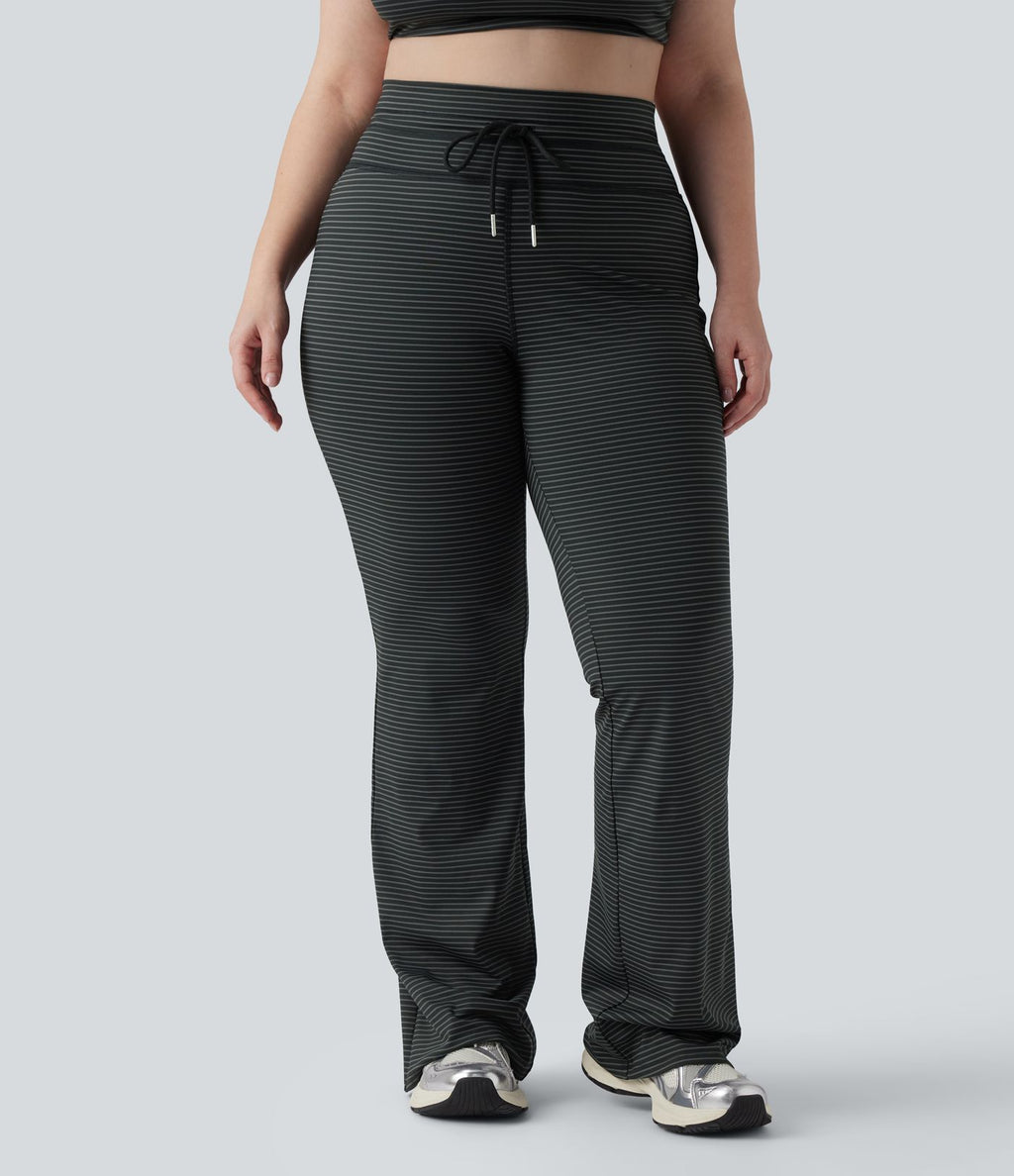 Pantalon de yoga grande taille ample taille haute à cordon, rayé, avec poches