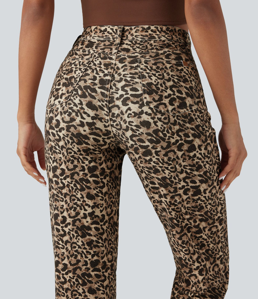 Jean Halara Flex™ coupe droite imprimé léopard taille haute avec poches