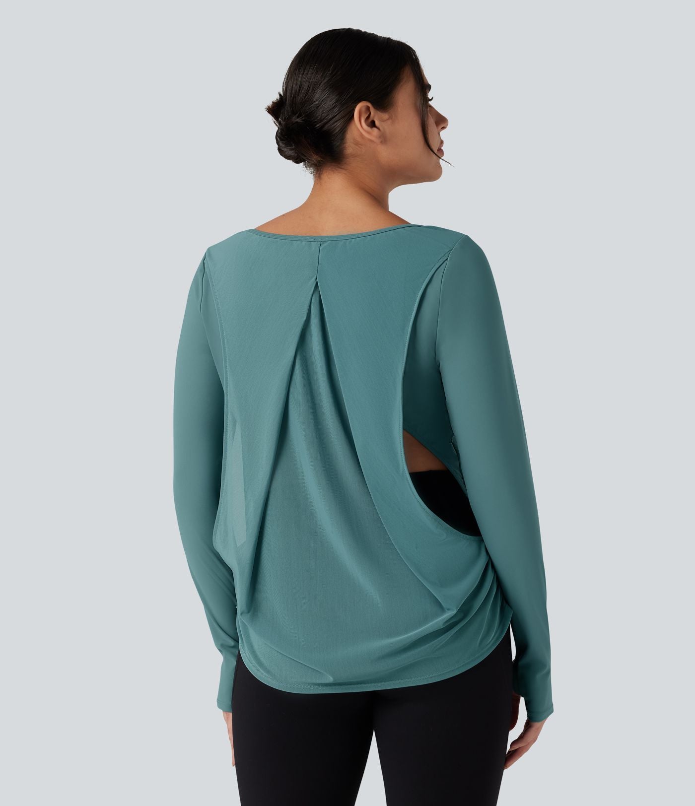 Top de sport yoga SoftlyZero™ Airy mesh contrastant à découpes manches longues avec trous pouces - UPF50+