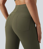 Pantalon de yoga évasé taille haute avec cordon de serrage uni et poches