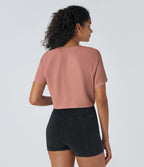 T-shirt Casual Court Tissu Gaufré Uni à Manches Raglan