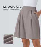 Short Bermuda Tailleur Fluide sculptant taille haute en maille gaufrée avec poches latérales