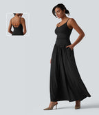 Robe nuisette maxi fluide Breezeful™ à séchage rapide dos nu avec bretelles ajustables, fronces et brassière intégrée - Demoiselle d'honneur et invitée de mariage