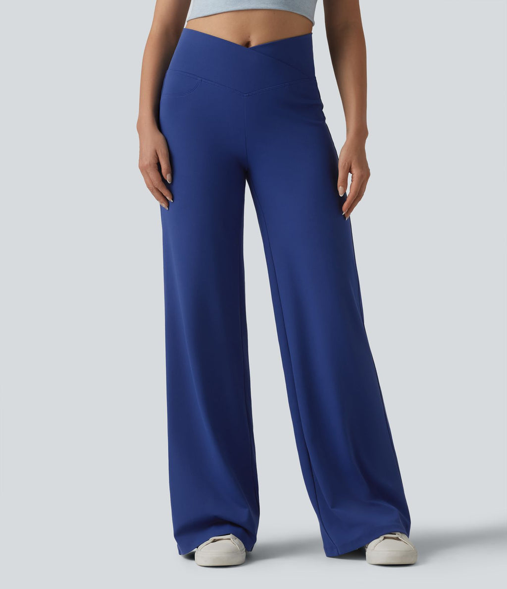 Pantalon bootcut casual DayStretch croisé taille haute ventre plat avec poches