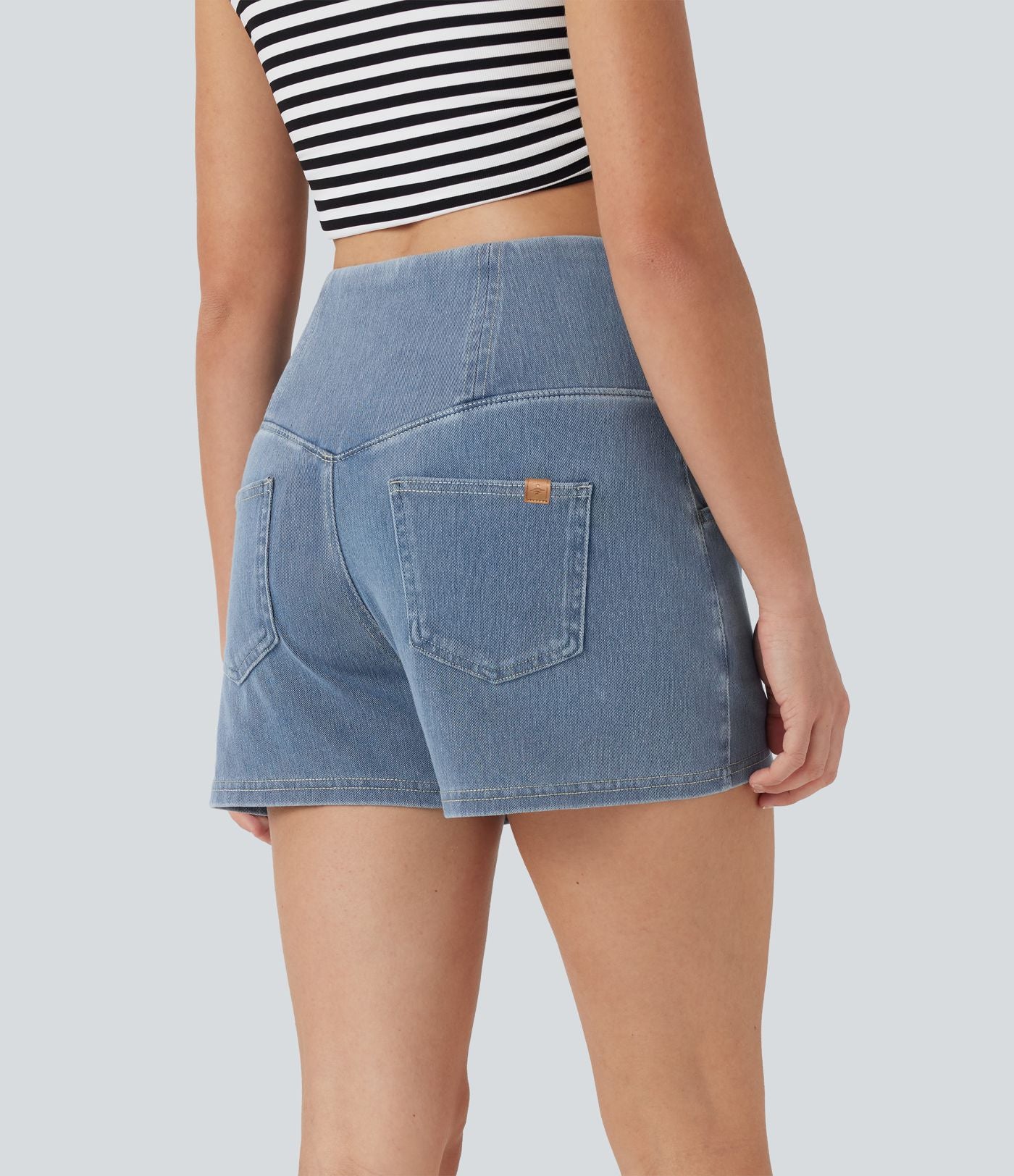Short 7,5 cm décontracté gainant taille haute effet denim avec poches Halara Flex™