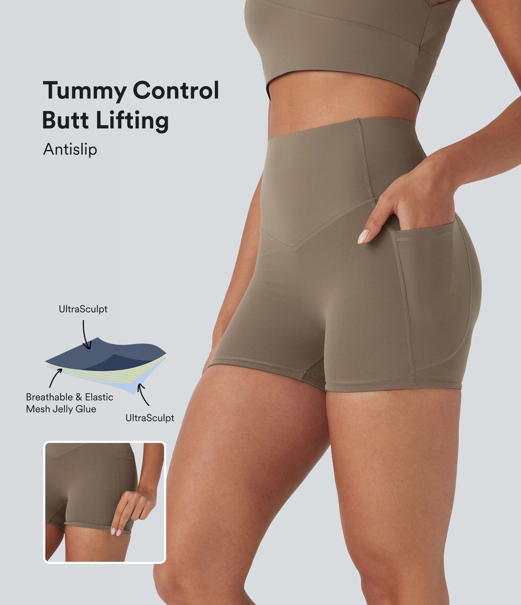 Short cycliste 7,5 cm d'entraînement gainant galbant taille haute avec poches Halara UltraSculpt™