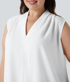 Blouse travail grande taille col V sans manches