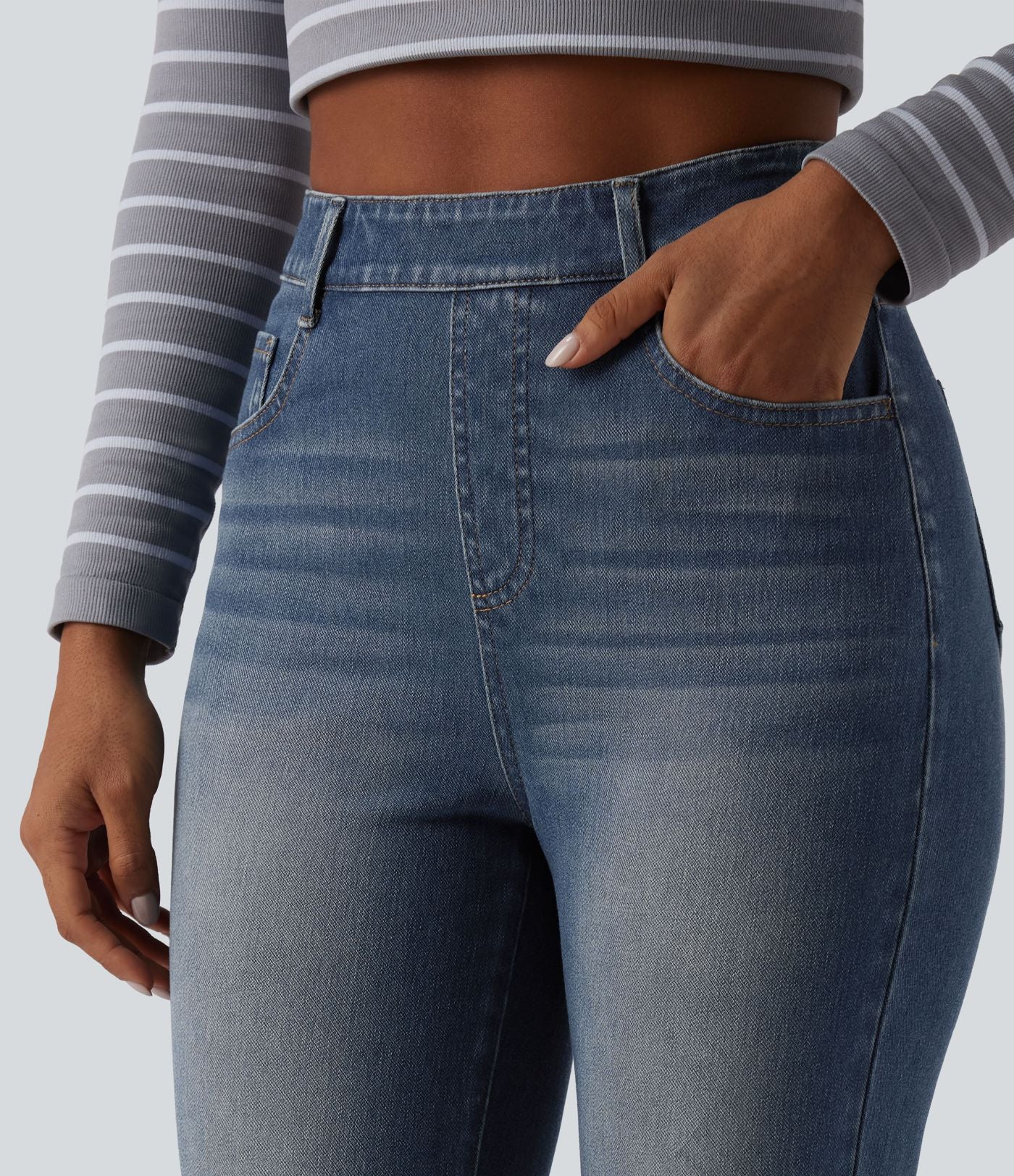 Jean décontracté Halara Flex™ ajusté taille haute ourlet retroussé avec poches