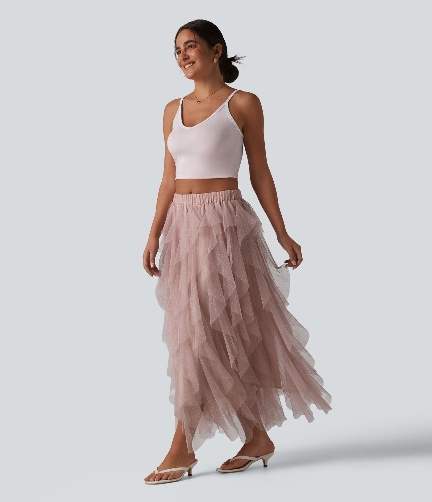 Jupe midi resort asymétrique à volants en maille taille mi-haute