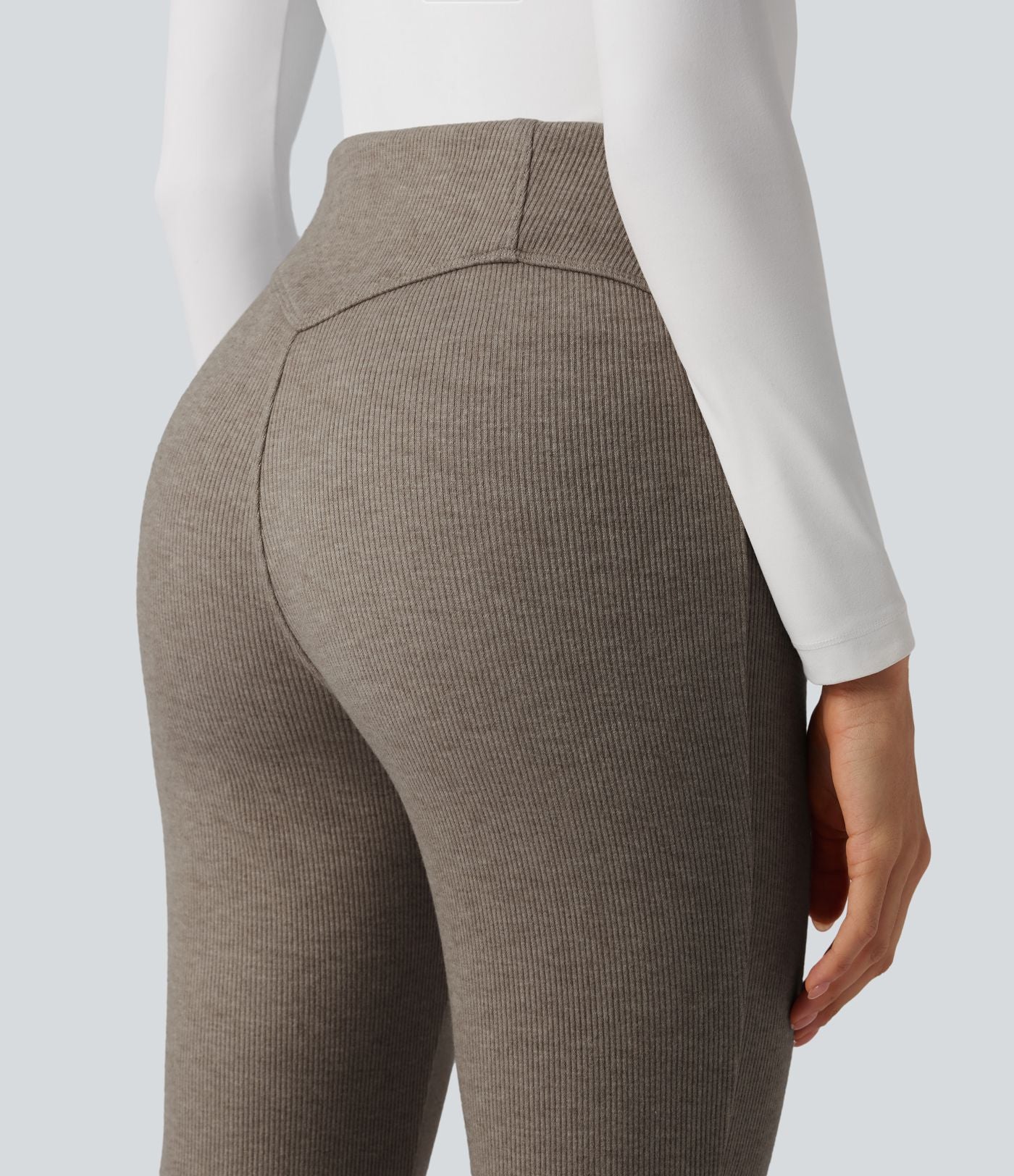 Pantalon  taille haute décontracté évasé côtelé gainant