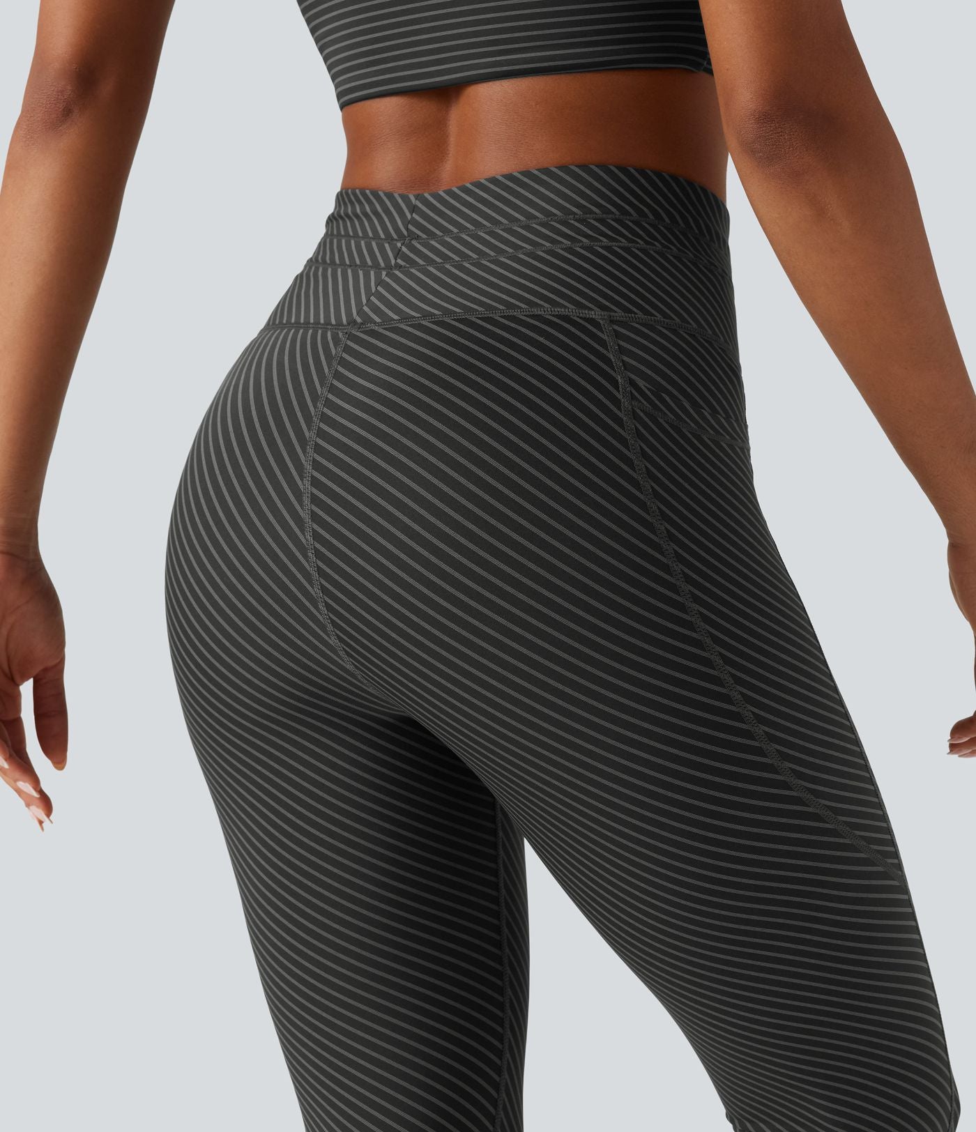 Legging de yoga taille haute en sergé rayé avec cordon de serrage et poches