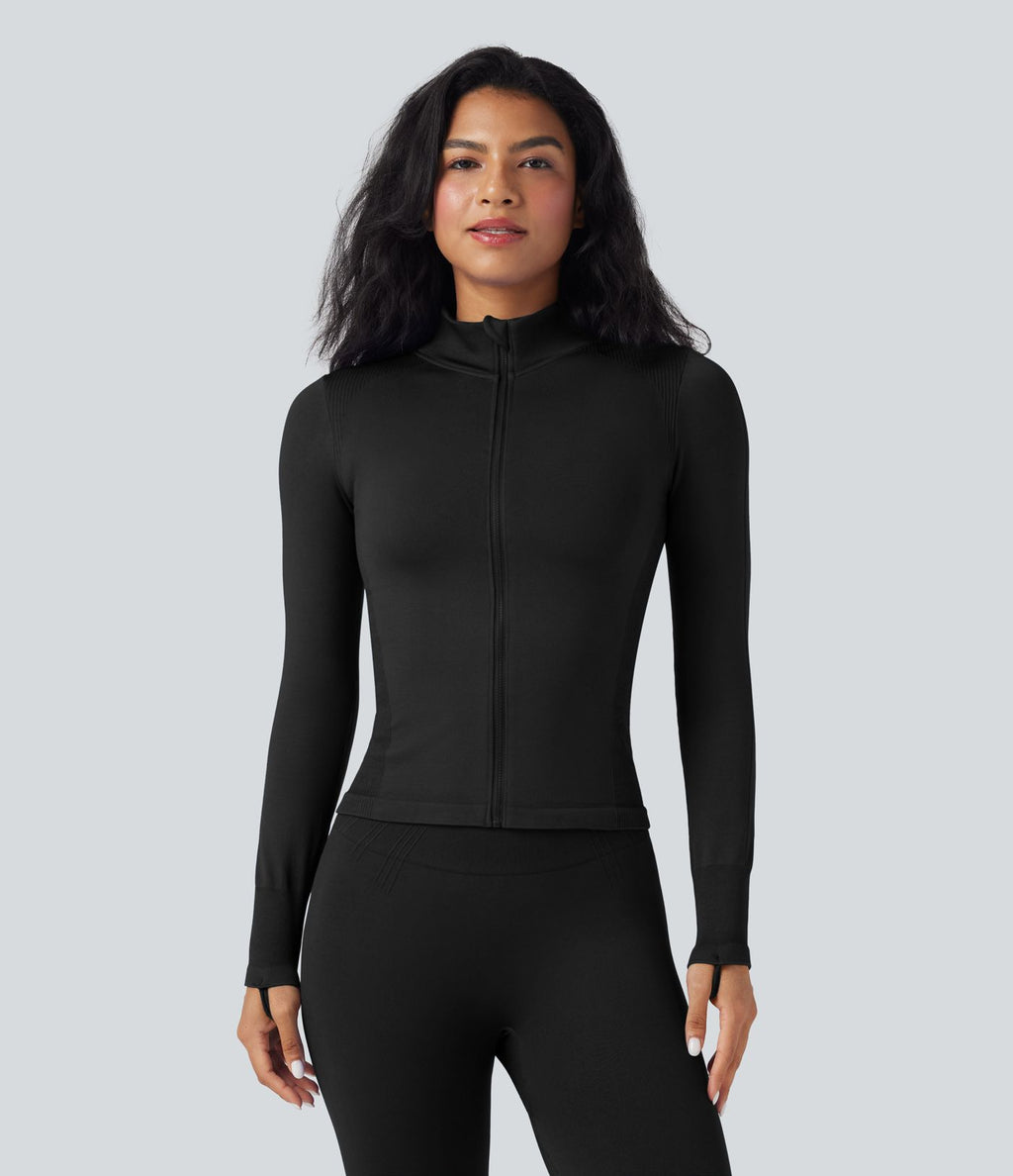 Veste yoga col montant à manches longues avec passants pouces sans couture OneForm Seamless Flow
