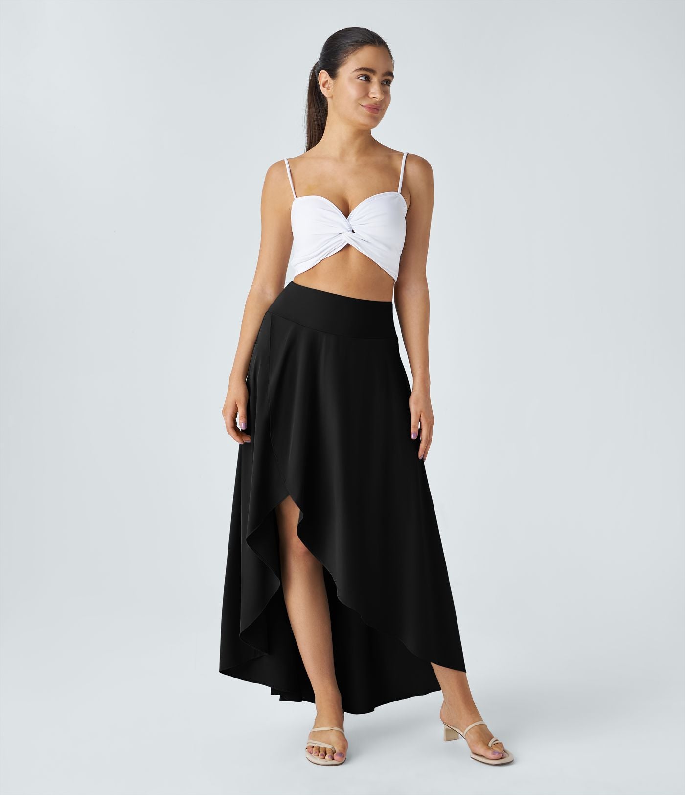 Jupe Longue Casual Breezeful™ Taille Haute à Volants 2en1 Fluide Sèchement Rapide Quotidien Maxi