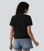 Pull casual col V manches courtes mélange laine