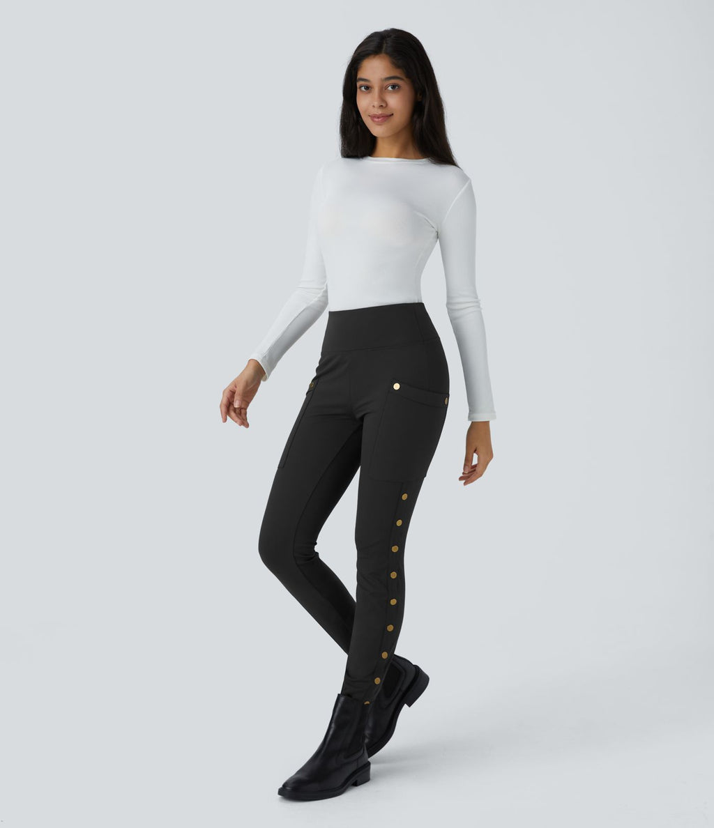 Pantalon taille haute ajusté longueur cheville avec poches décoratives DayStretch