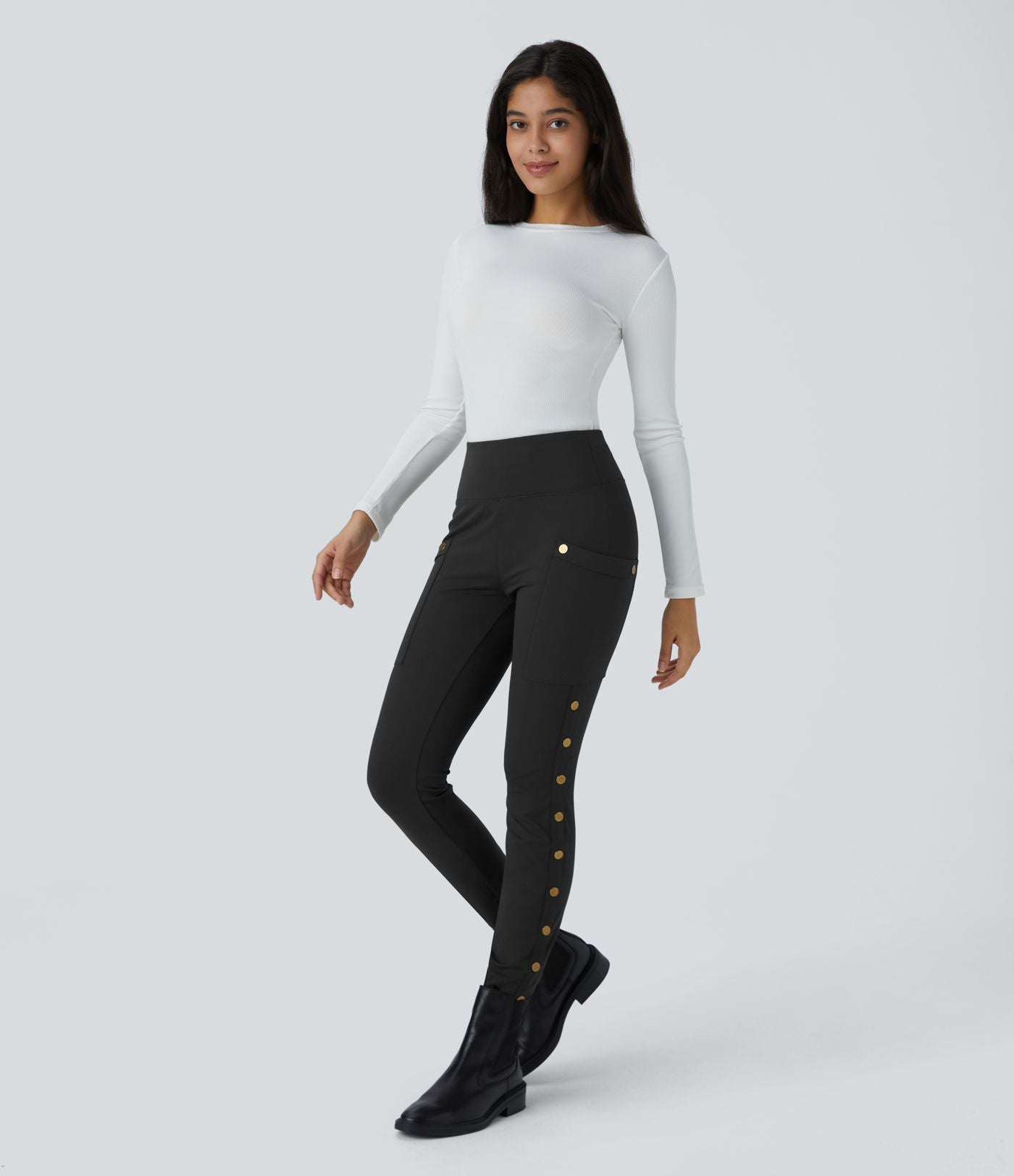 Pantalon taille haute ajusté longueur cheville avec poches décoratives DayStretch