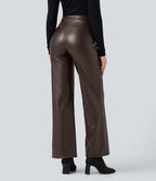 Pantalon similicuir évasé gainant taille haute stretch avec poches