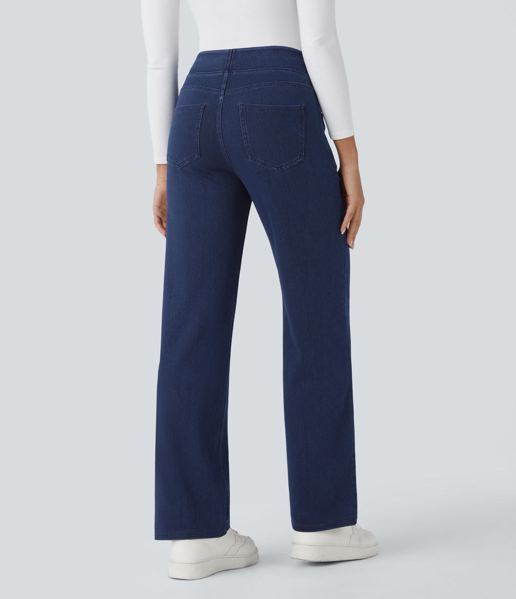 Halara Flex™ Jean Droites Travail en Maille Extensible Taille Haute Plusieurs Poches
