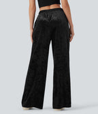 Pantalon décontracté velours jambe large taille mi-haute avec cordon de serrage et poches
