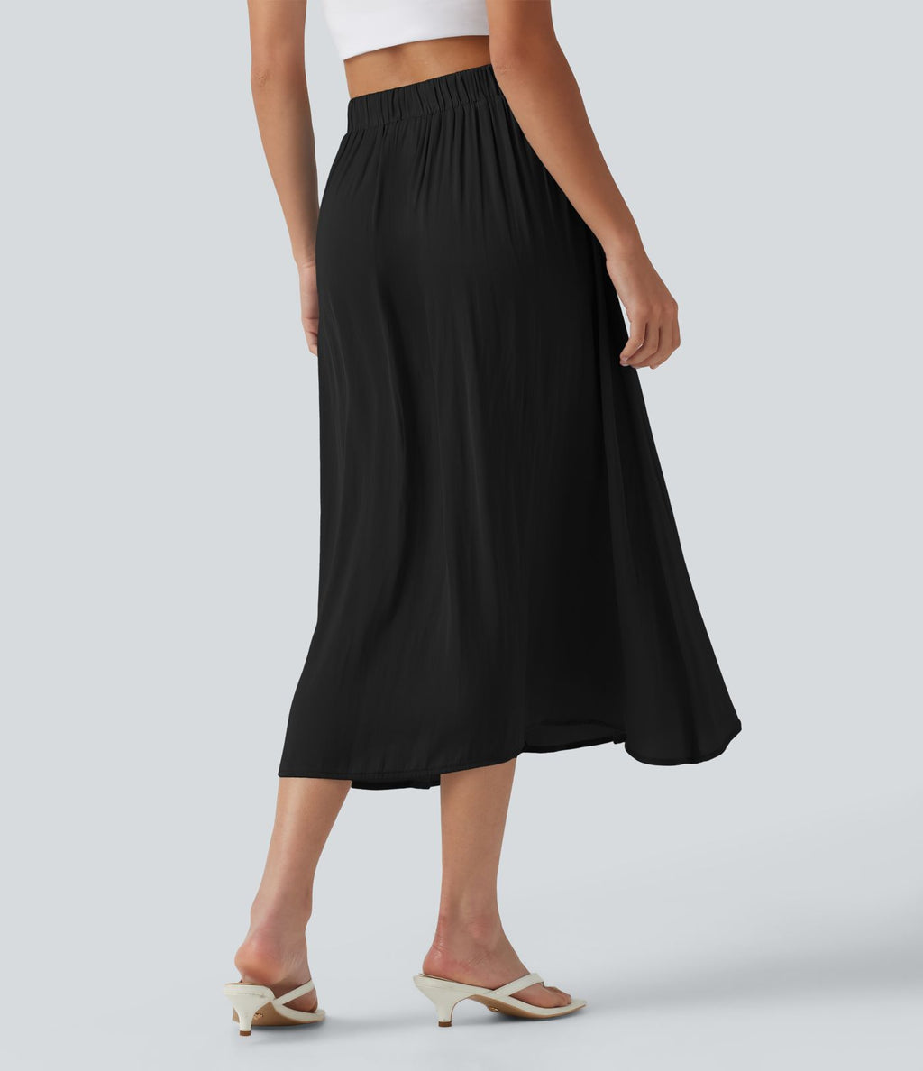 Jupe midi trapèze fluide, taille haute, décontractée