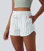 Short de tennis rayé 7,5 cm taille haute ourlet arrondi et cordon de serrage avec poches
