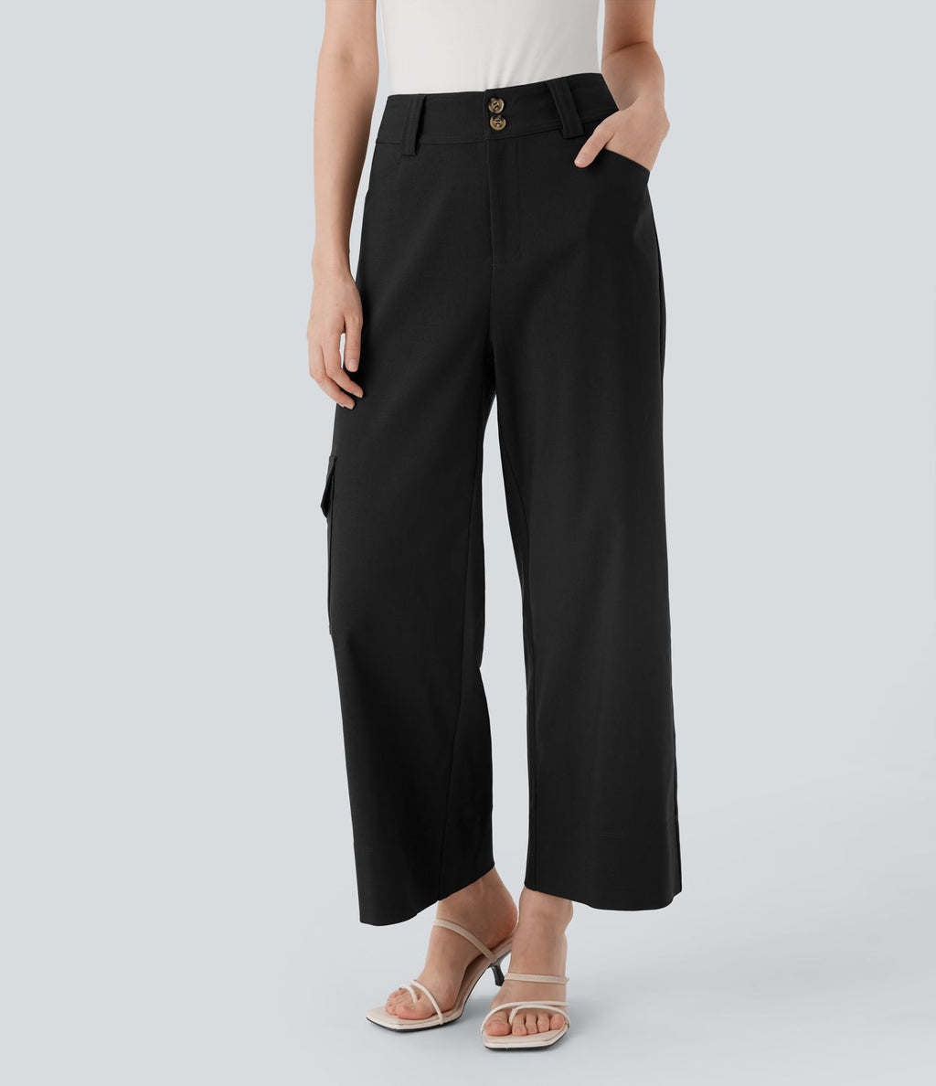 Pantalon cargo de travail taille haute coupe droite avec poches multiples