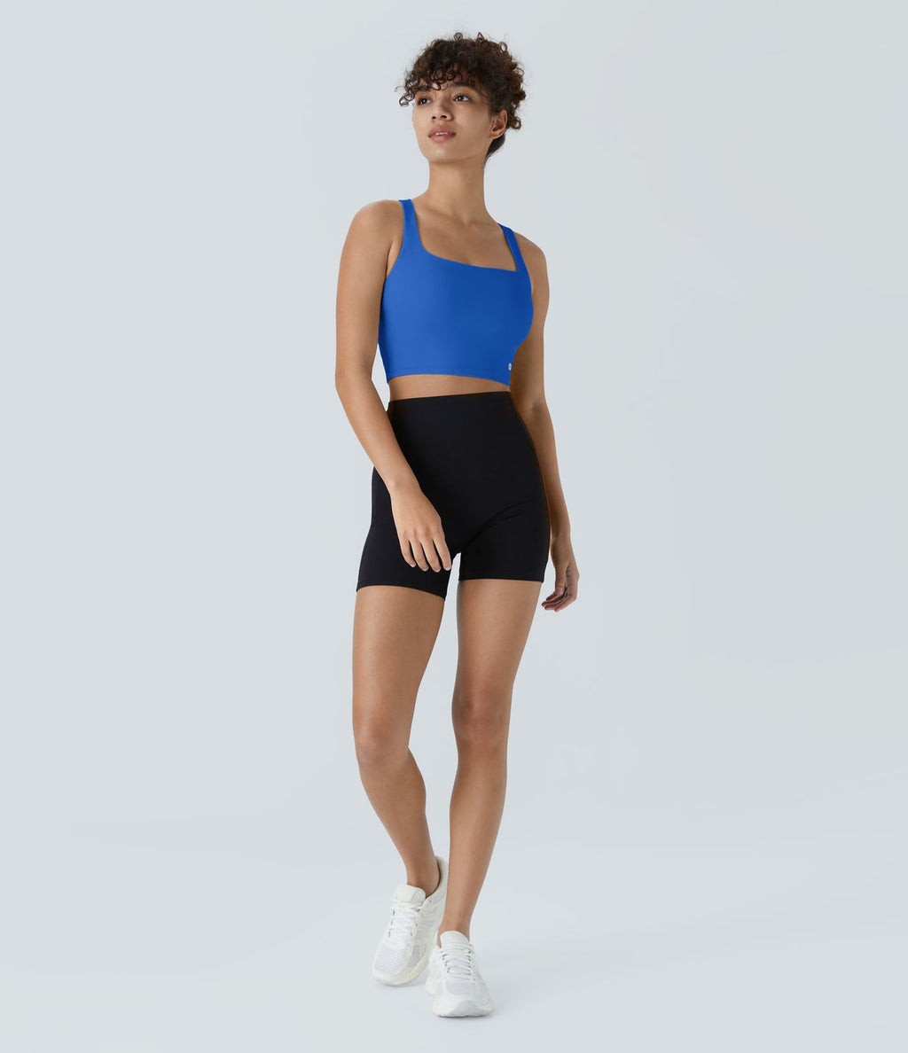 Débardeur yoga court SoftlyZero™ Airy col carré dos nu bretelles croisées effet frais InstantCool, bonnets A-C, protection solaire UPF50+