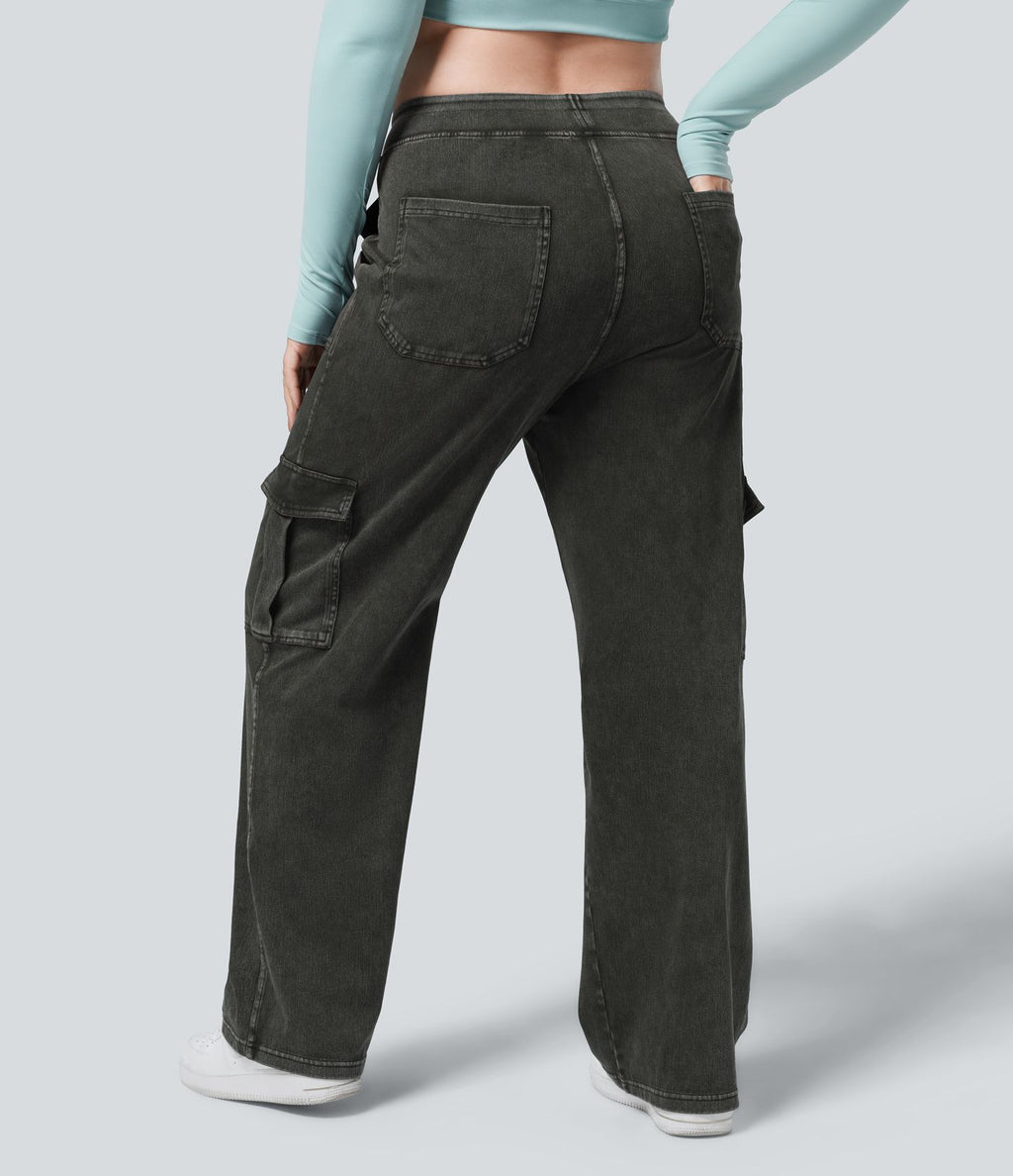 Halara Flex™ Jean Droite Cargo Taille Mi-Haute Multiples Poches Décontracté Extensible Droite Grande Taille