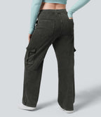 Halara Flex™ Jean Droite Cargo Taille Mi-Haute Multiples Poches Décontracté Extensible Droite Grande Taille