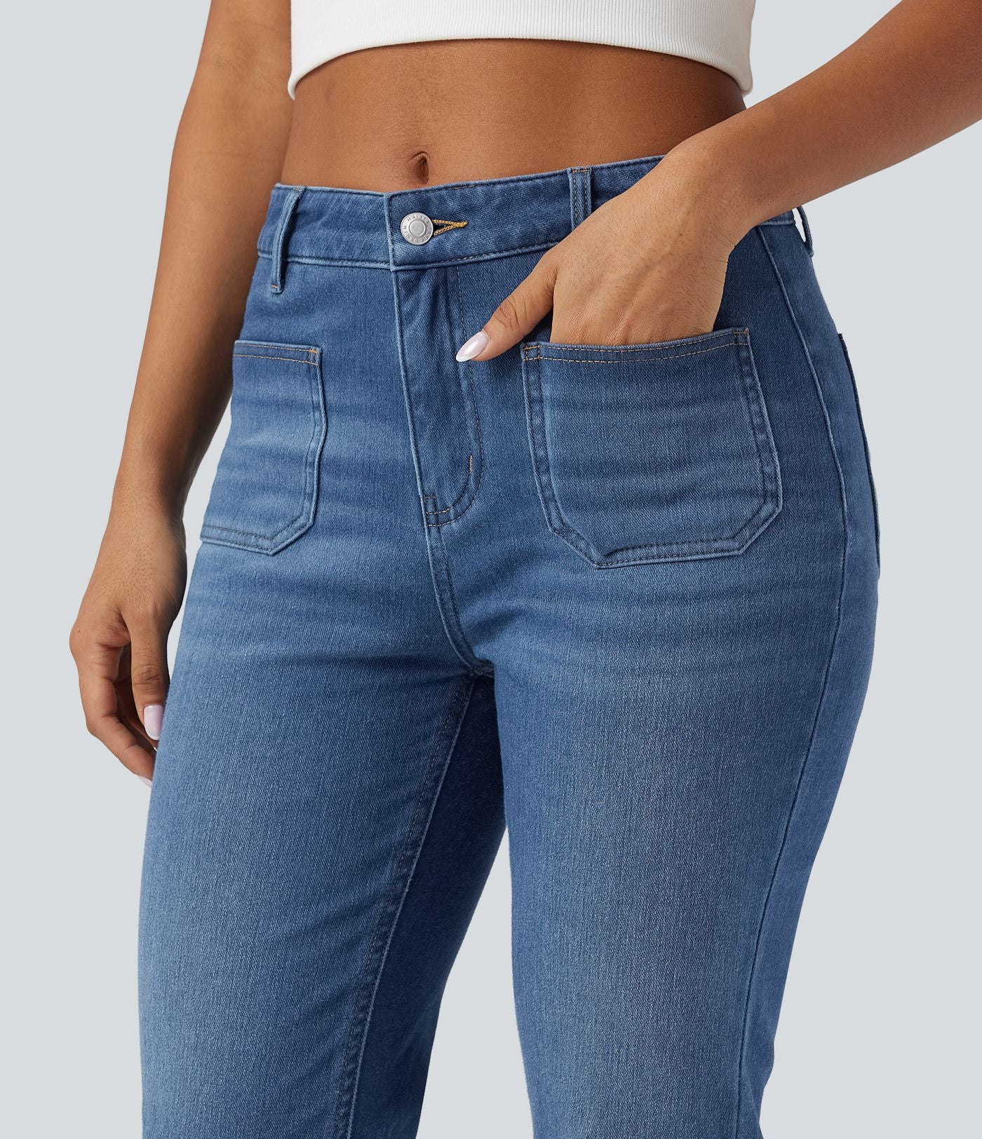 Halara Flex™ Jean 7/8 casual évasé en denim molleton taille mi-haute avec poches