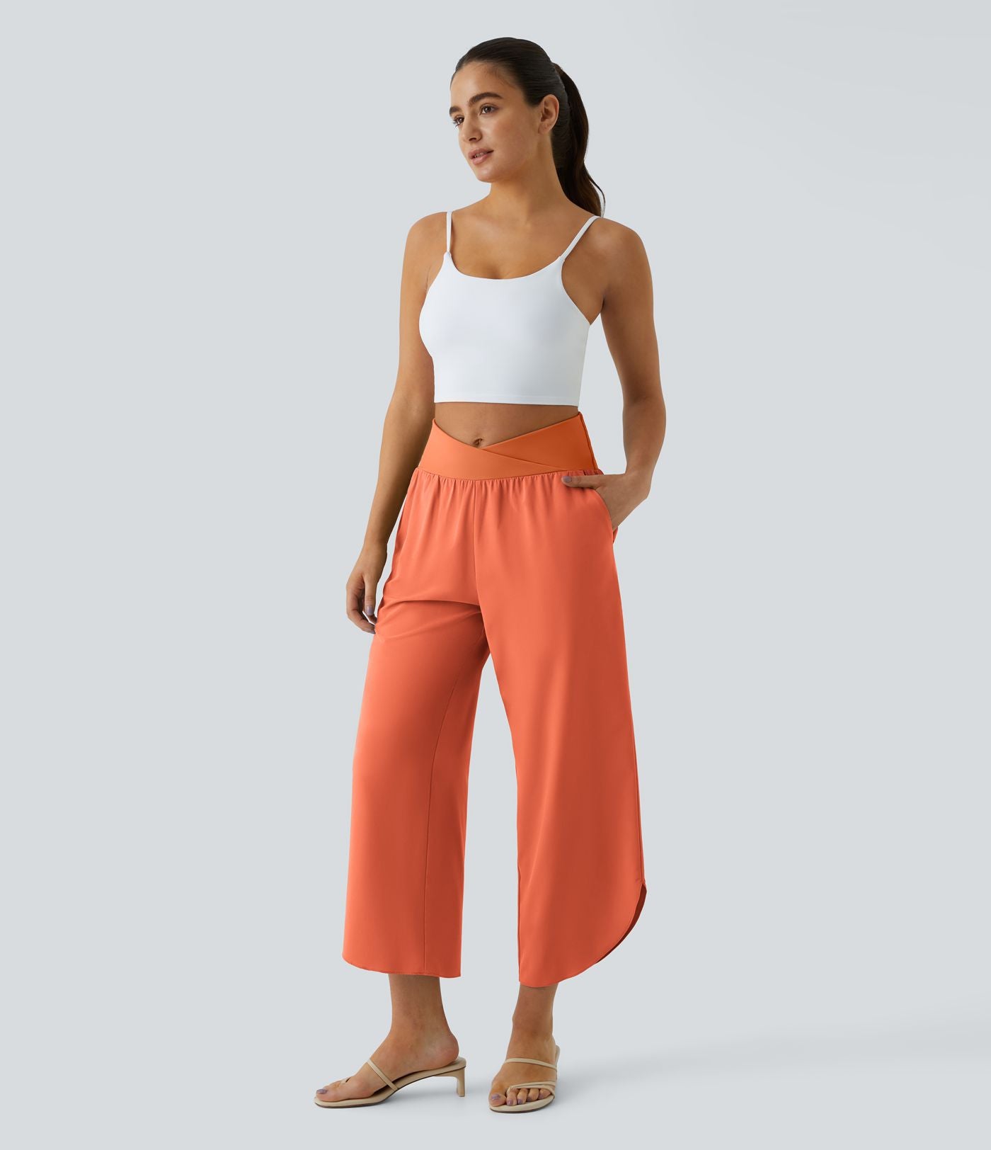 Breezeful™ Pantalon Fluide Vacances Séchage Rapide Taille Haute Croisée Poches Latérales Plissées Fente