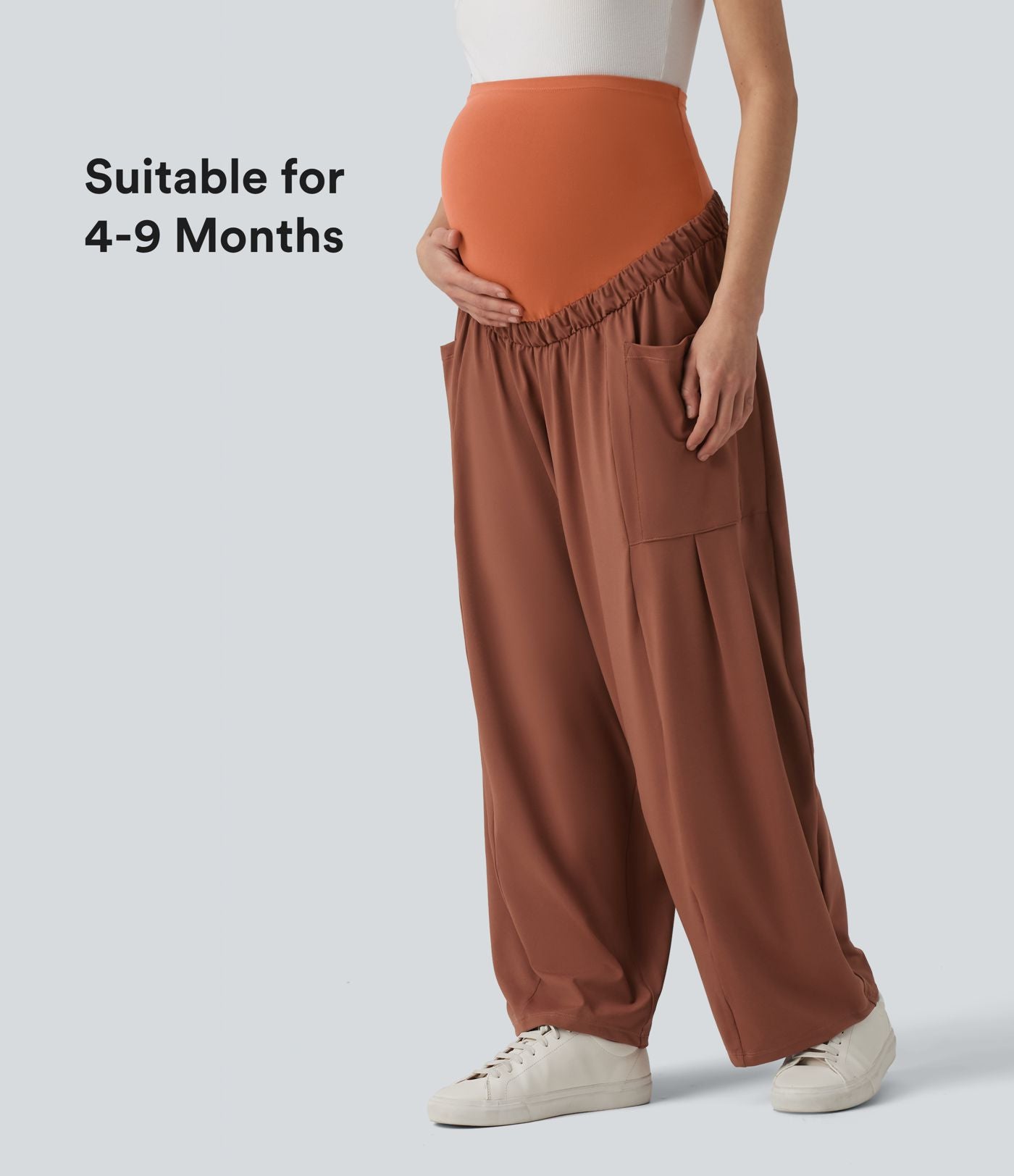 Pantalon de grossesse casual ample taille super haute avec cordon de serrage et poches