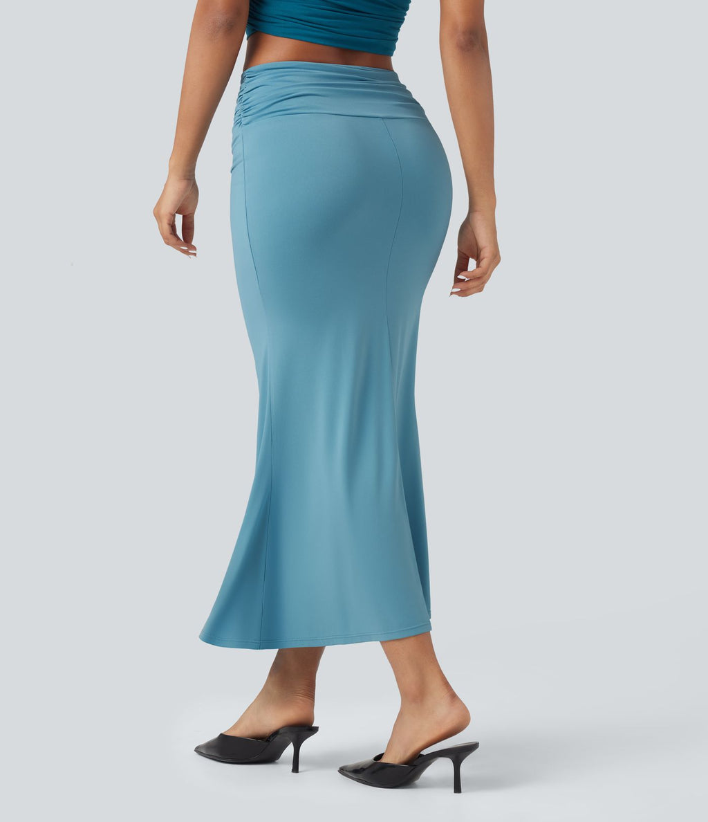 Jupe midi sirène froncée taille mi-haute