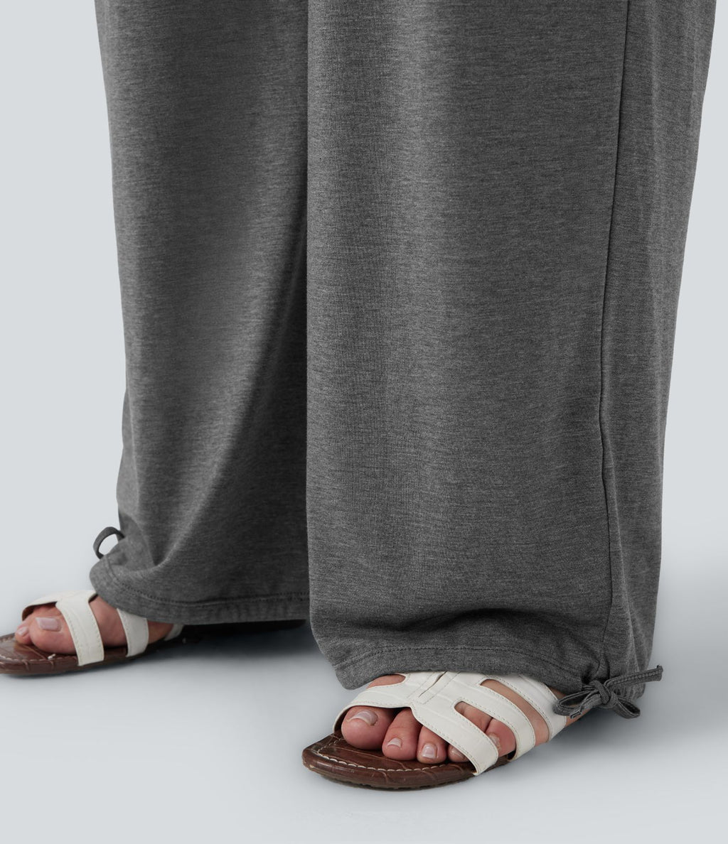Jogging décontracté grande taille taille haute croisé à cordon avec poches latérales