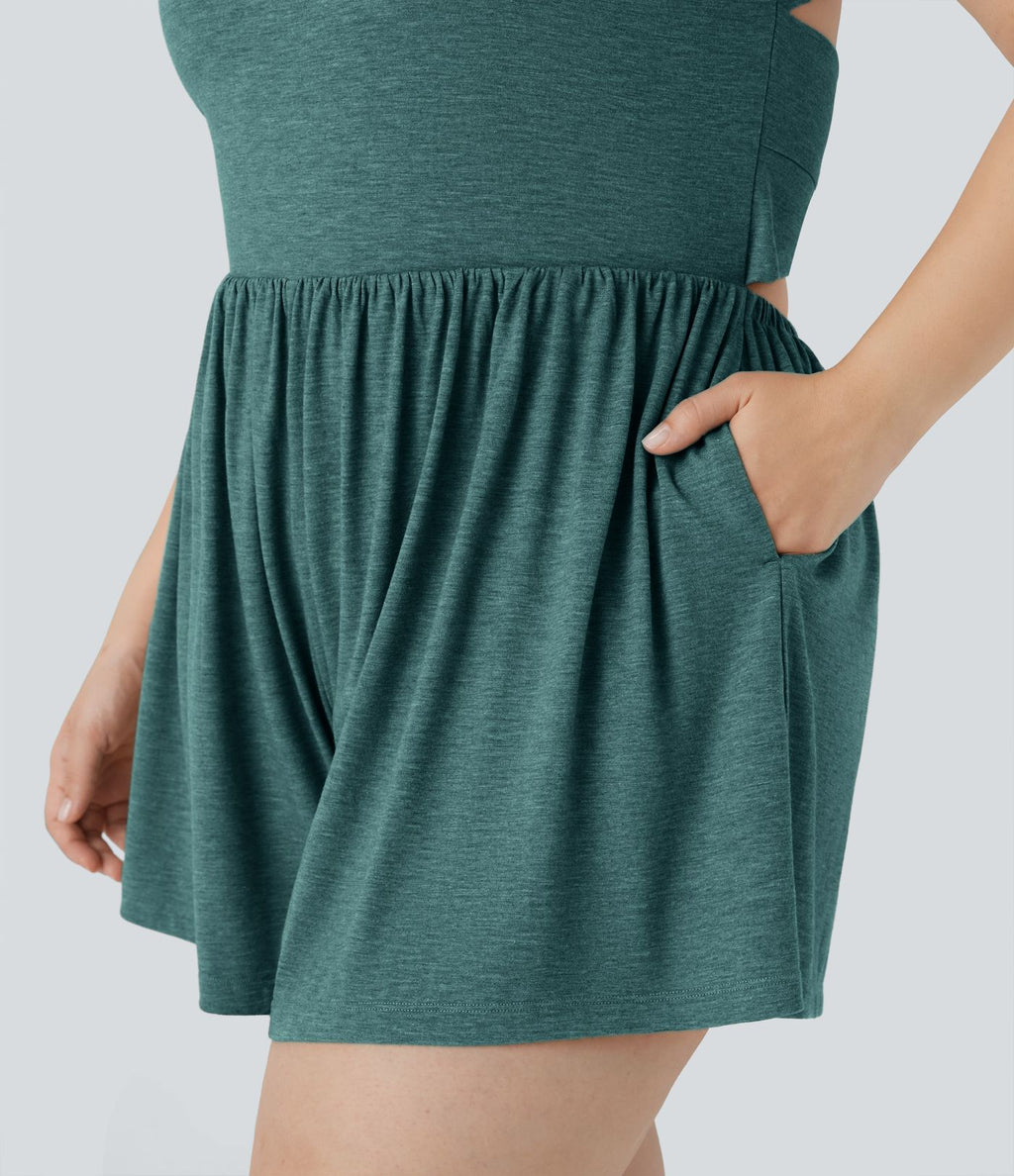 Combinaison-short de séjour grande taille 2-en-1 dos nu torsadée avec poches - Easy Peasy Edition