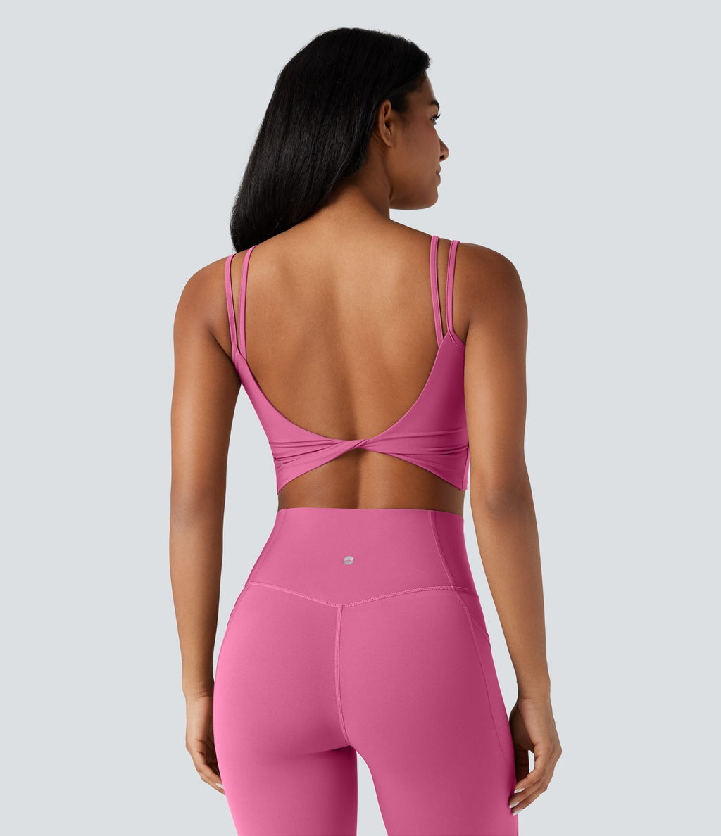 Débardeur yoga court Halara UltraSculpt™ double bretelles torsadé dos nu