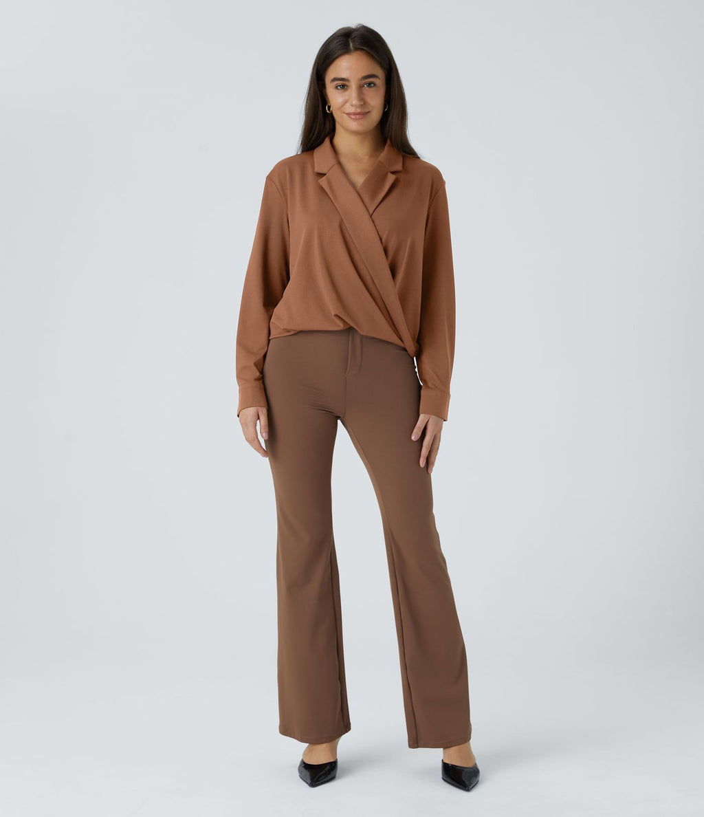 Chemise de travail à col cranté, coupe croisée et manches longues