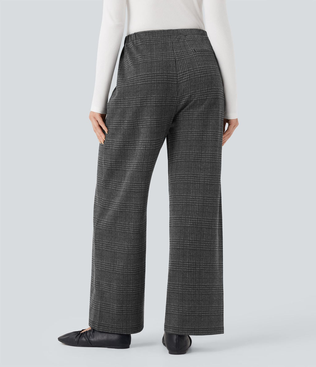 Pantalon tailleur droit Halara Flex™ taille mi-haute à carreaux avec cordon et poches