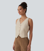 Gilet casual en mélange lin à col V