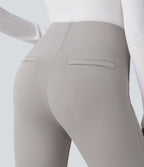 Pantalon tailleur skinny gainant taille haute à chevrons avec poches arrière zippées décoratives
