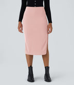 Jupe Midi Moulante Casual en Côtes Taille Haute Fendue