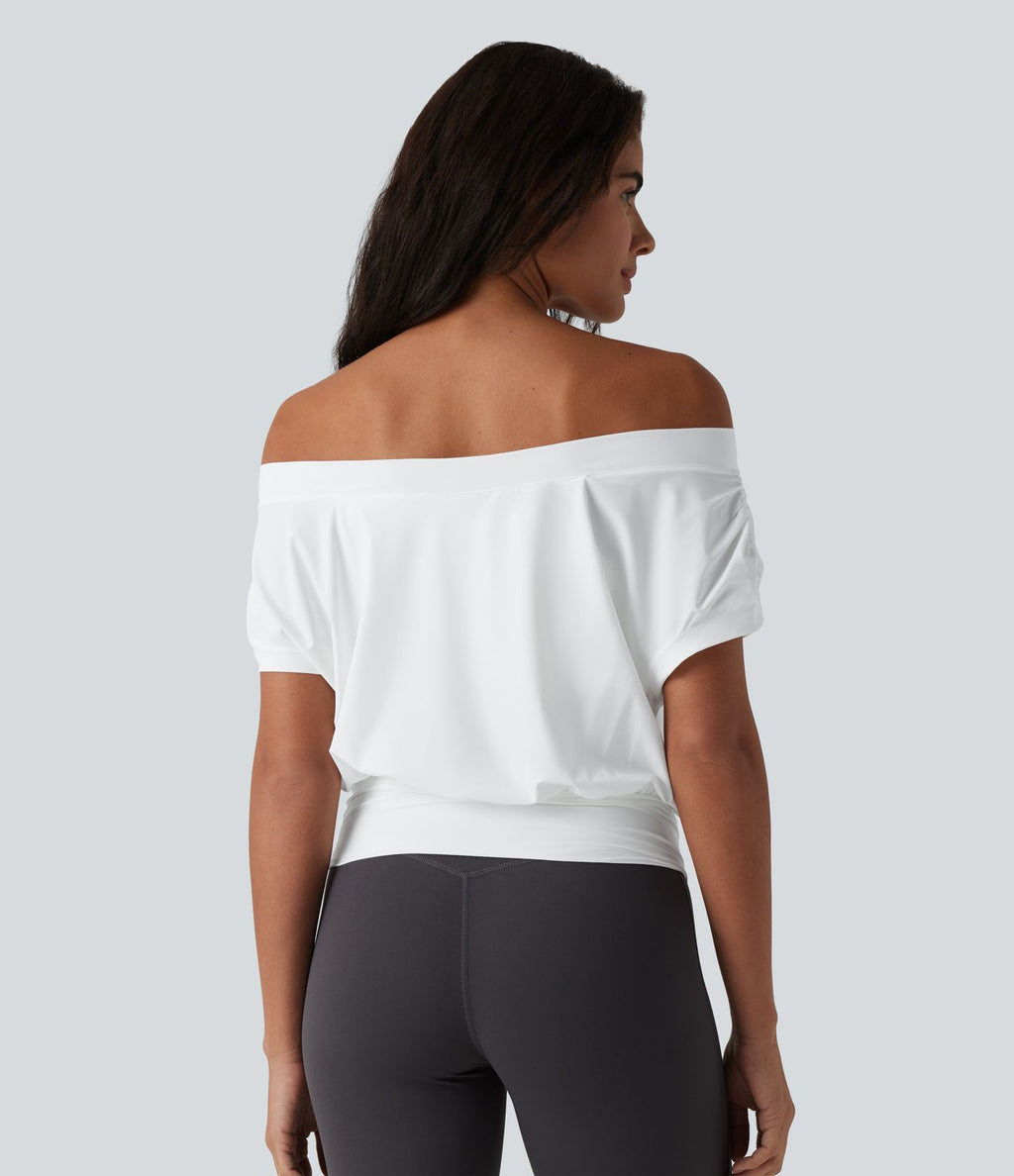 Haut de sport yoga épaules dénudées manches courtes oversize effet frais InstantCool séchage rapide