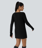 Robe décontractée thermique courte à manches raglan longues avec passe-pouces